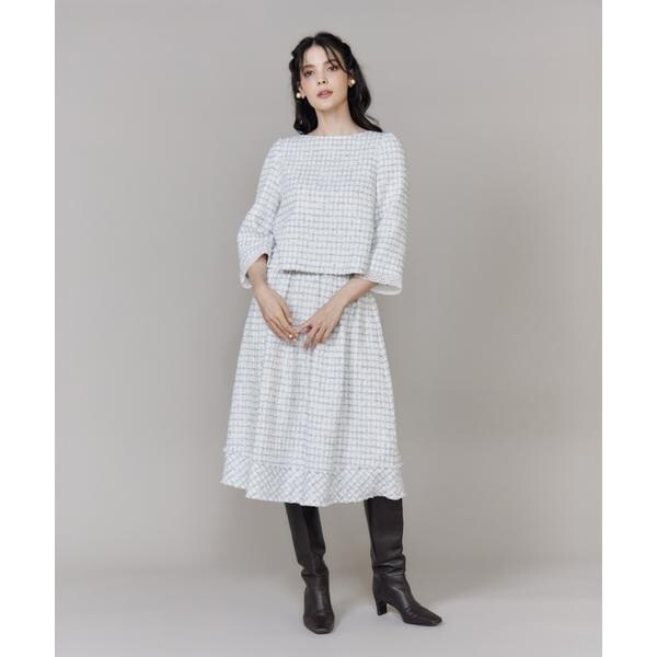 【NEW】マーリエ ル カセット（Maglie le cassetto）/《M Maglie le cassetto》袖刺繍レース艶めきツィードブラウス