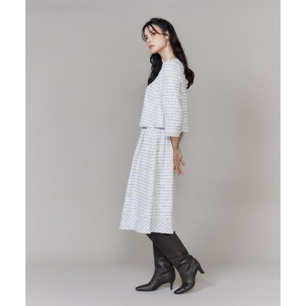 【NEW】マーリエ ル カセット（Maglie le cassetto）/《M Maglie le cassetto》袖刺繍レース艶めきツィードブラウス