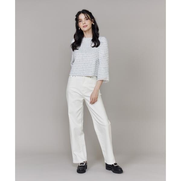 【NEW】マーリエ ル カセット（Maglie le cassetto）/《M Maglie le cassetto》袖刺繍レース艶めきツィードブラウス