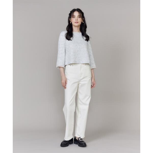 【NEW】マーリエ ル カセット（Maglie le cassetto）/《M Maglie le cassetto》袖刺繍レース艶めきツィードブラウス