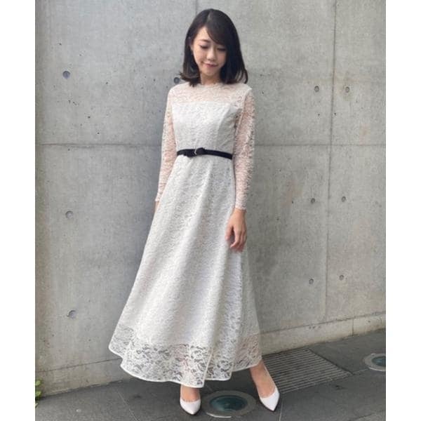未使用品　＜Maglie White＞ラッセルレースロングドレス Maglie White》ラッセルレースロングドレス | マーリエ ル