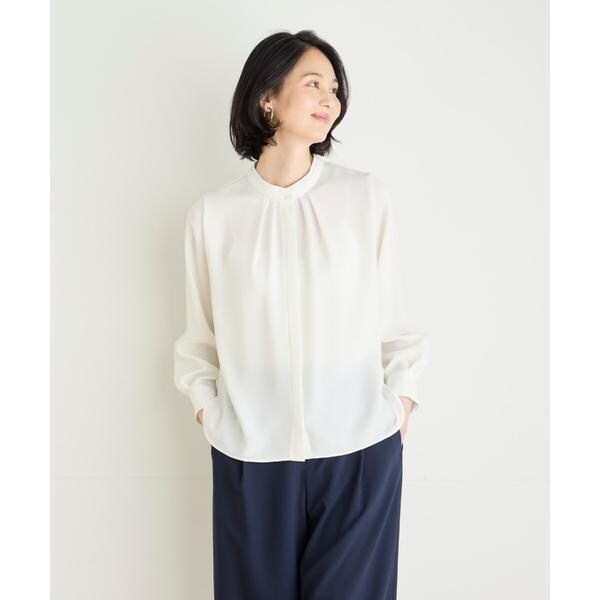 セブンアイディコンセプト（7ID concept）/《大きいサイズ》スタンドカラーブラウス