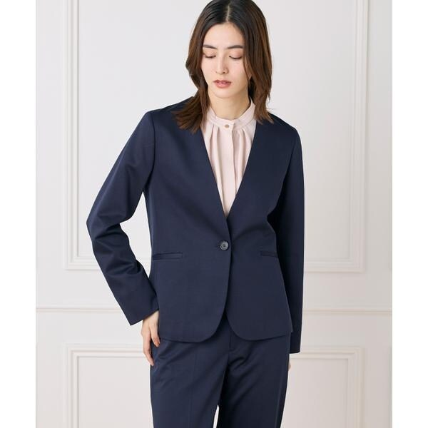 セブンアイディコンセプト（7ID concept）/《大きいサイズ》ノーカラーストレッチジャケット