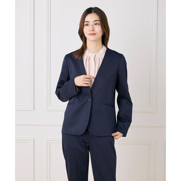 セブンアイディコンセプト（7ID concept）/《大きいサイズ》ノーカラーストレッチジャケット