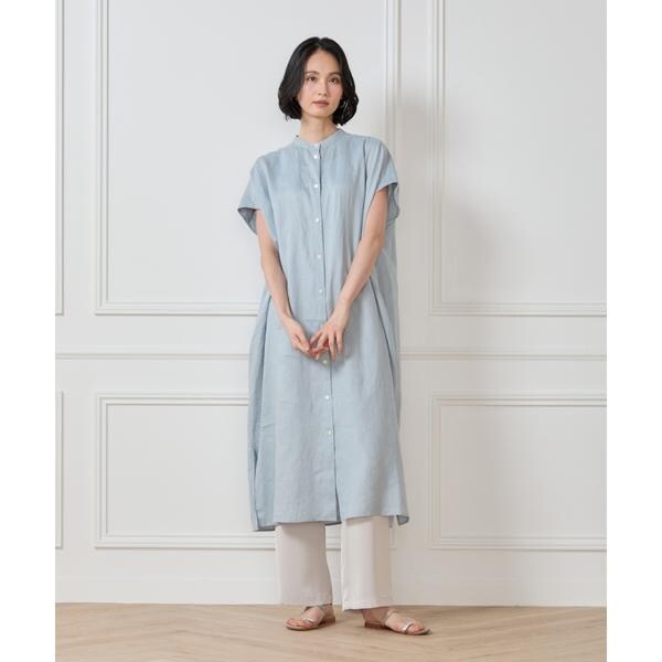 セブンアイディコンセプト（7ID concept）/《大きいサイズ》リネンフレンチスリーブシャツワンピース