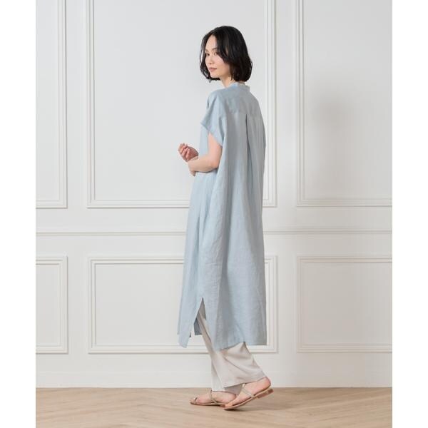 セブンアイディコンセプト（7ID concept）/《大きいサイズ》リネンフレンチスリーブシャツワンピース