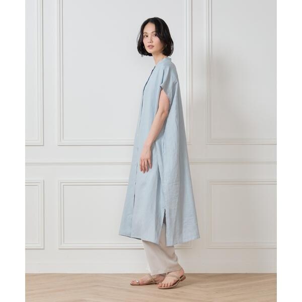 セブンアイディコンセプト（7ID concept）/《大きいサイズ》リネンフレンチスリーブシャツワンピース