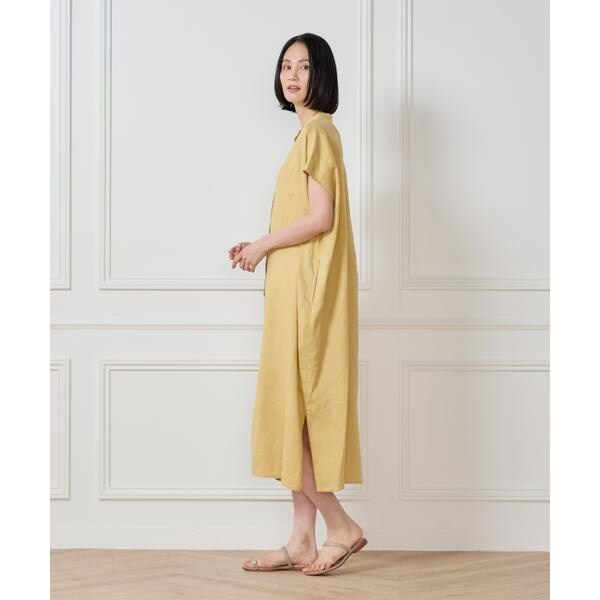 セブンアイディコンセプト（7ID concept）/《大きいサイズ》リネンフレンチスリーブシャツワンピース