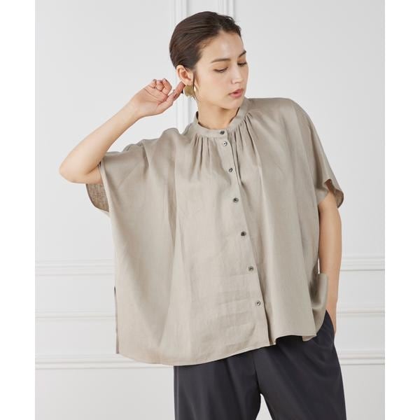 セブンアイディコンセプト（7ID concept）/《大きいサイズ》ポンチョ風バンドカラーブラウス