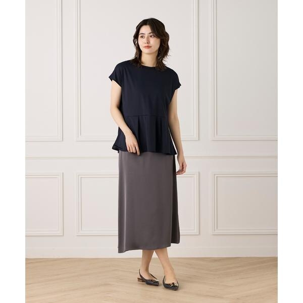 セブンアイディコンセプト（7ID concept）/《大きいサイズ》サテンナローセミフレアスカート