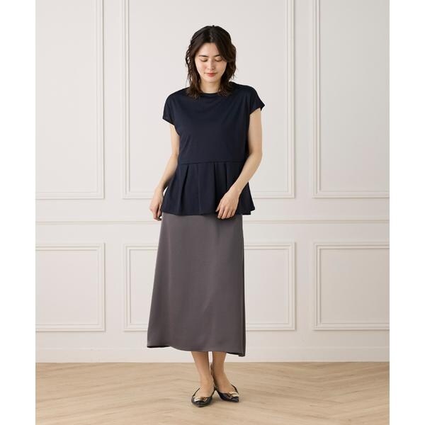 セブンアイディコンセプト（7ID concept）/《大きいサイズ》サテンナローセミフレアスカート
