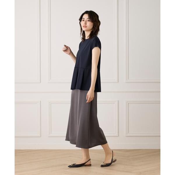 セブンアイディコンセプト（7ID concept）/《大きいサイズ》サテンナローセミフレアスカート