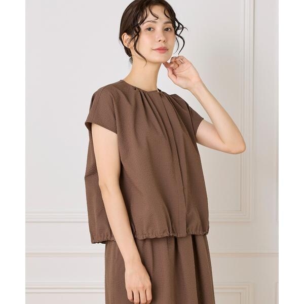 セブンアイディコンセプト（7ID concept）/《大きいサイズ》サッカーチェック フレンチスリーブブラウス