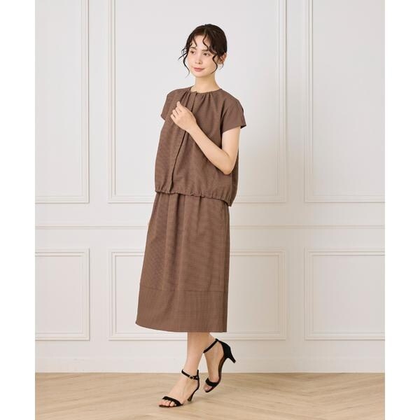 セブンアイディコンセプト（7ID concept）/《大きいサイズ》サッカーチェック フレンチスリーブブラウス