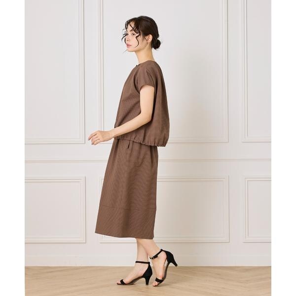 セブンアイディコンセプト（7ID concept）/《大きいサイズ》サッカーチェック フレンチスリーブブラウス