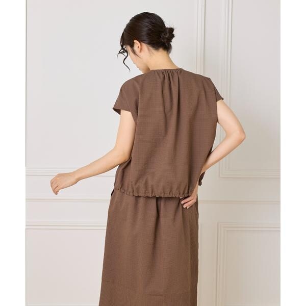 セブンアイディコンセプト（7ID concept）/《大きいサイズ》サッカーチェック フレンチスリーブブラウス