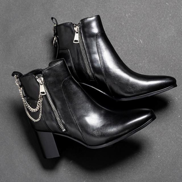 シュベック（SVEC）/2連チェーン レザー ハイヒールブーツ / ジョッパーブーツの通販は