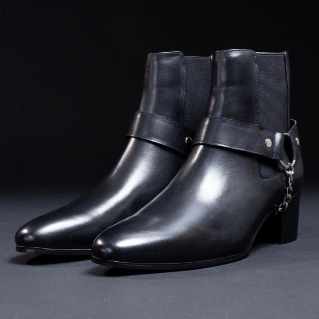 エンデヴァイス（endevice）/サイドゴア レザー リングブーツ / チェーン ハイヒール