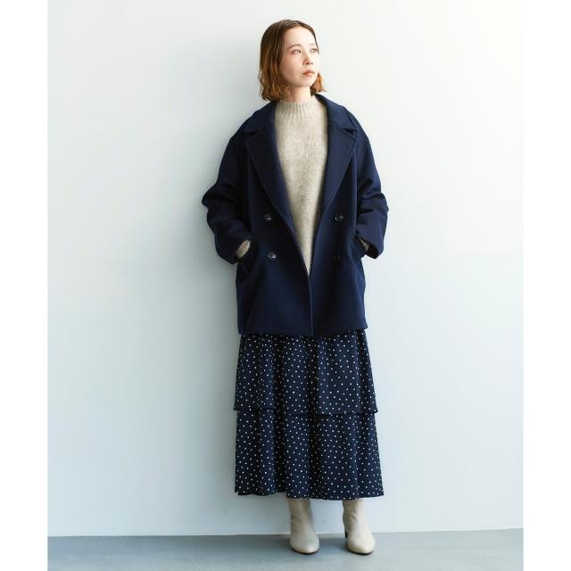 【新品】ルクールブラン＊ウールブレンドテーラードカラーショートコート ネイビー 新品】ルクールブラン＊ウールブレンドテーラードカラーショートコート