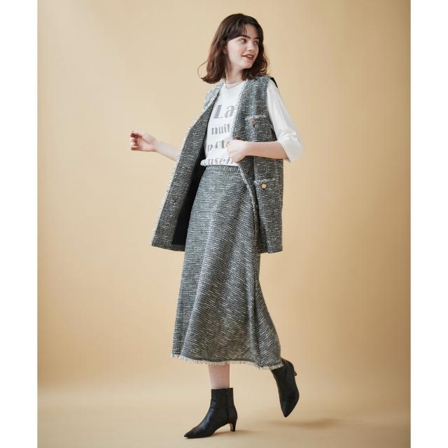ルクールブラン（le．coeur blanc）/ツイードフリンジフレアスカート