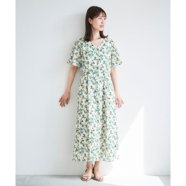 ルクールブラン/レモンプリントVネックワンピース