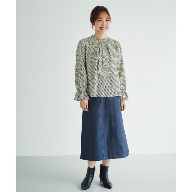 ルクールブラン（le．coeur blanc）/《手洗い可能》キカプリントスカーフタイブラウス