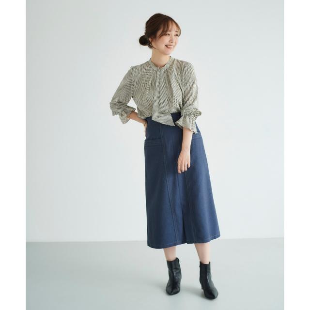 ルクールブラン（le．coeur blanc）/《手洗い可能》キカプリントスカーフタイブラウス