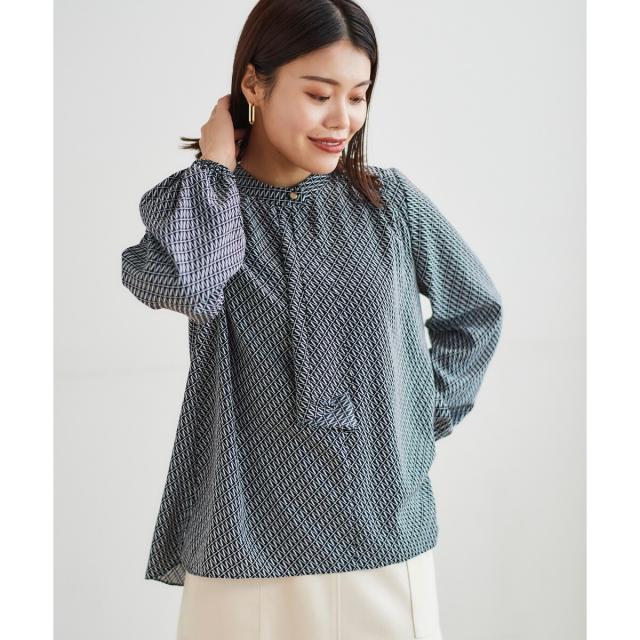 ルクールブラン（le．coeur blanc）/《手洗い可能》デシンキカプリントスカーフタイブラウス