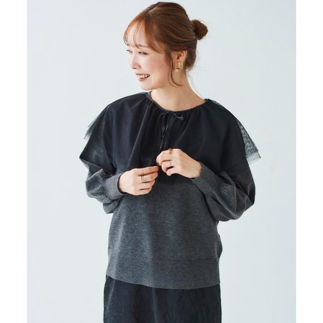 ルクールブラン（le．coeur blanc）/《WEB限定アイテム》チュールケープ付き2wayニット