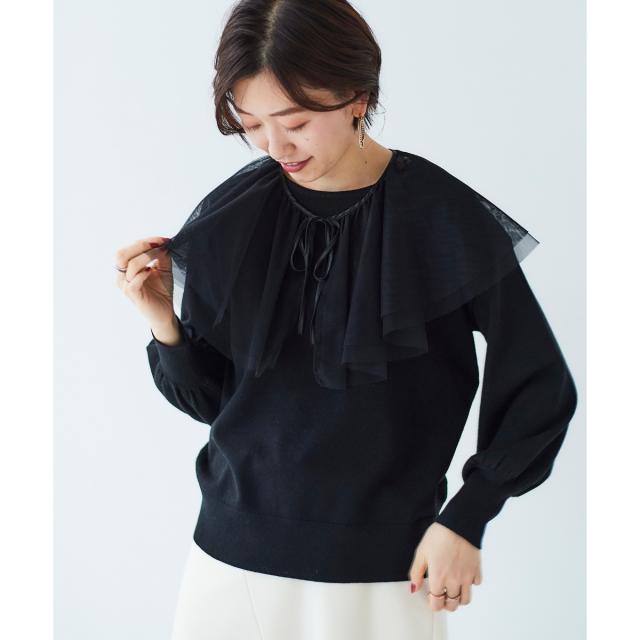 ルクールブラン（le．coeur blanc）/《WEB限定アイテム》チュールケープ付き2wayニット