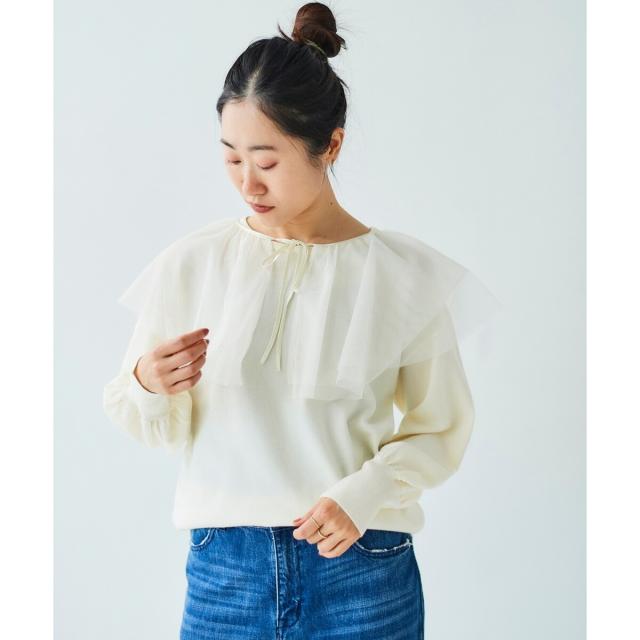 ルクールブラン（le．coeur blanc）/《WEB限定アイテム》チュールケープ付き2wayニット