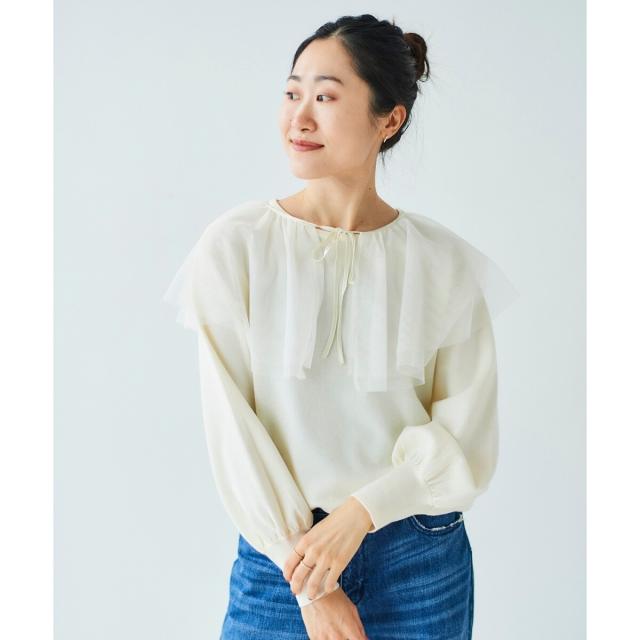 ルクールブラン（le．coeur blanc）/《WEB限定アイテム》チュールケープ付き2wayニット