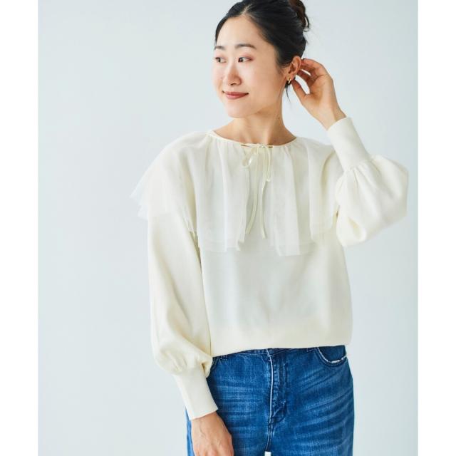 ルクールブラン（le．coeur blanc）/《WEB限定アイテム》チュールケープ付き2wayニット