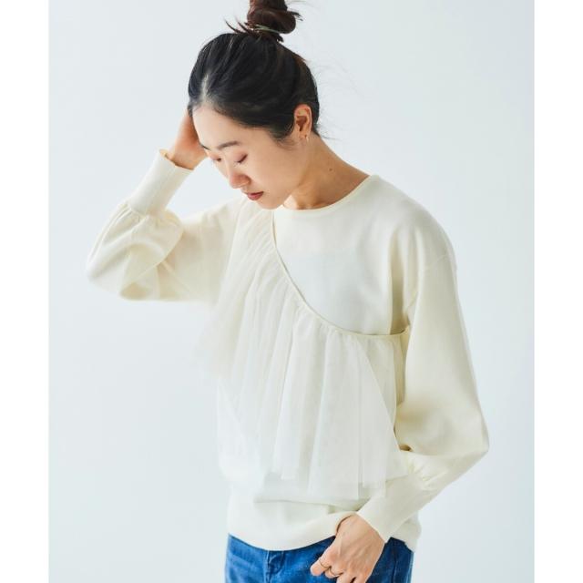 ルクールブラン（le．coeur blanc）/《WEB限定アイテム》チュールケープ付き2wayニット