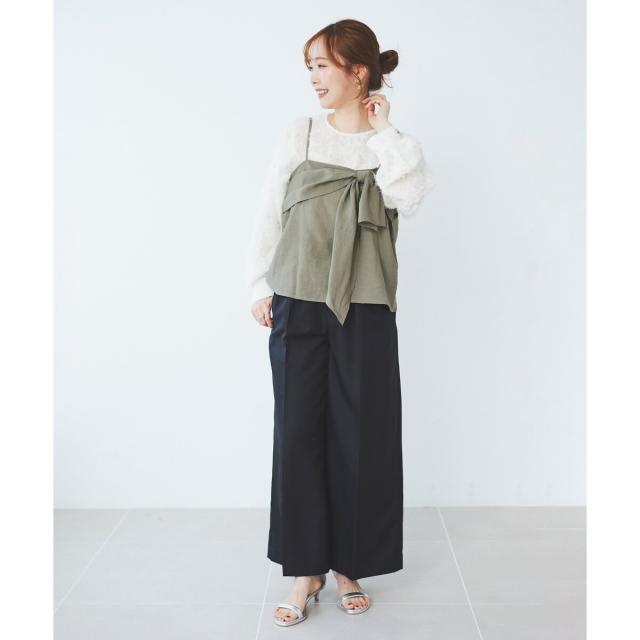 ルクールブラン（le．coeur blanc）/《手洗い可能》ハイウエストベルトツキワイドパンツ
