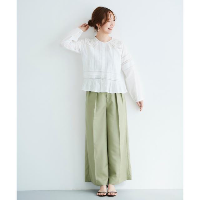 ルクールブラン（le．coeur blanc）/《手洗い可能》ハイウエストベルトツキワイドパンツ