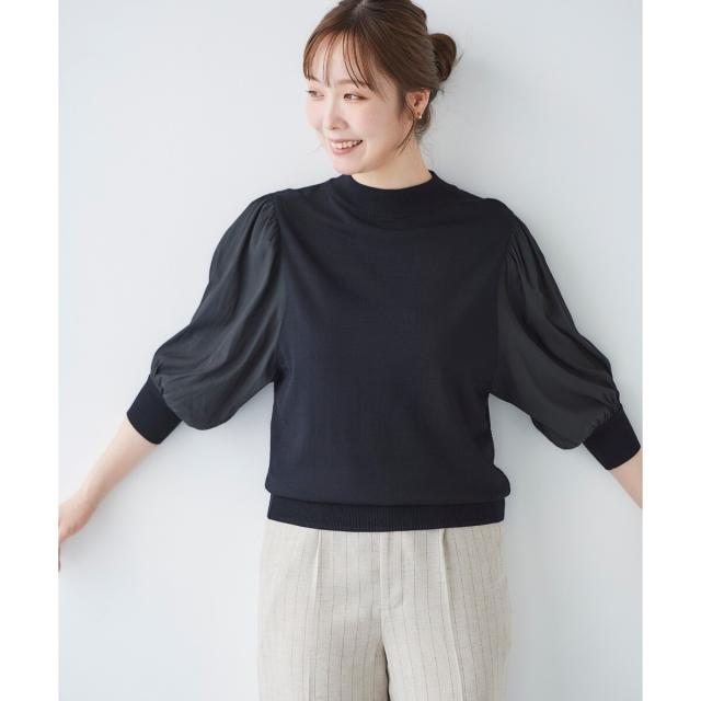 ルクールブラン（le．coeur blanc）/《手洗い可能》スリーブドッキングニットプルオーバー