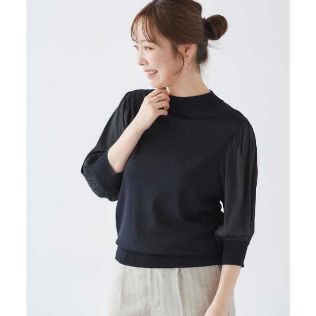 ルクールブラン（le．coeur blanc）/《手洗い可能》スリーブドッキングニットプルオーバー