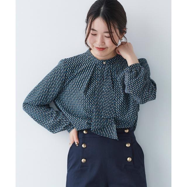 ルクールブラン（le．coeur blanc）/《手洗い可能》デシンキカプリントスカーフタイブラウス