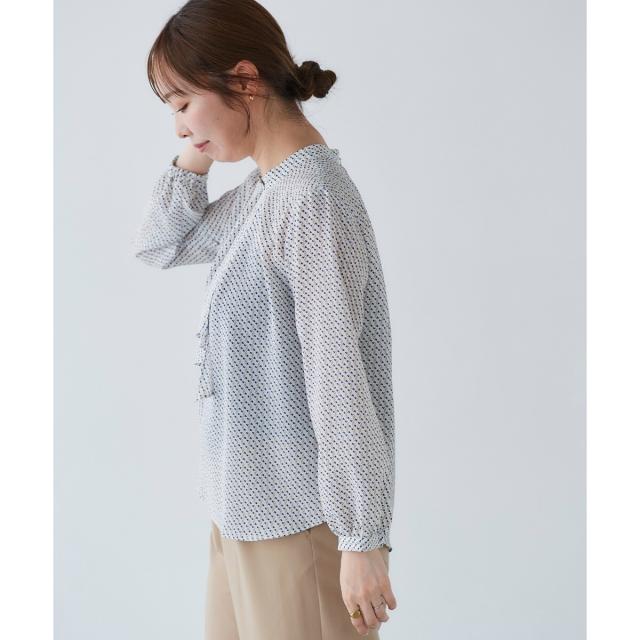 ルクールブラン（le．coeur blanc）/《手洗い可能》デシンキカプリントスカーフタイブラウス