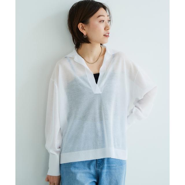 ルクールブラン（le．coeur blanc）/《手洗い可能》シアースキッパー襟付きニット