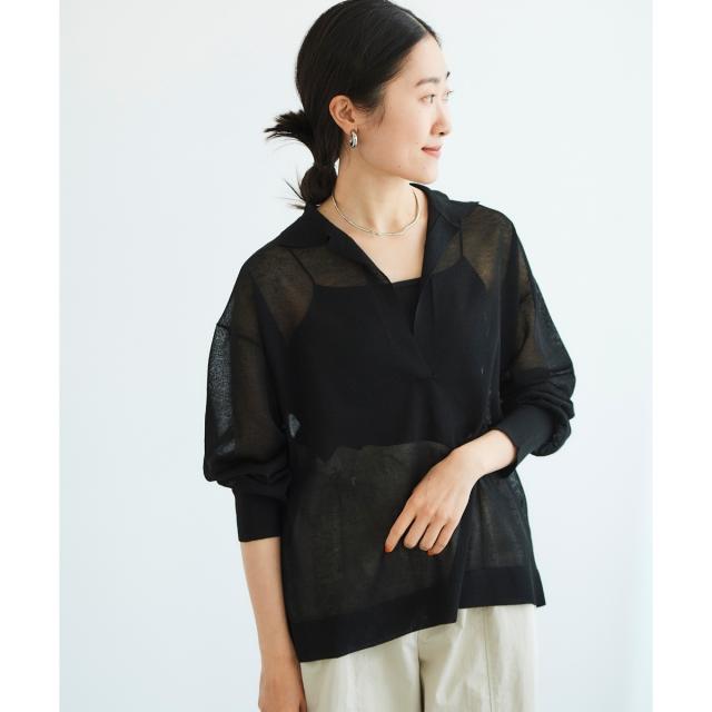 ルクールブラン（le．coeur blanc）/《手洗い可能》シアースキッパー襟付きニット