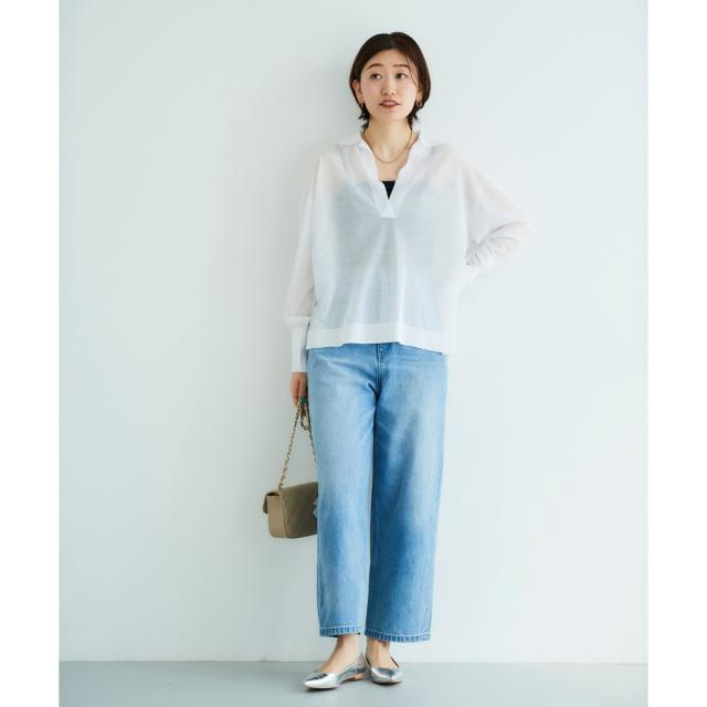 ルクールブラン（le．coeur blanc）/《手洗い可能》シアースキッパー襟付きニット