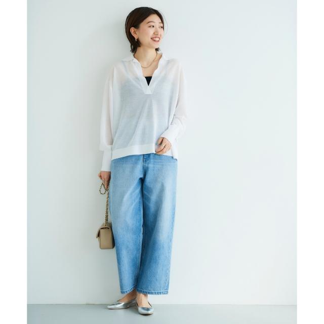 ルクールブラン（le．coeur blanc）/《手洗い可能》シアースキッパー襟付きニット