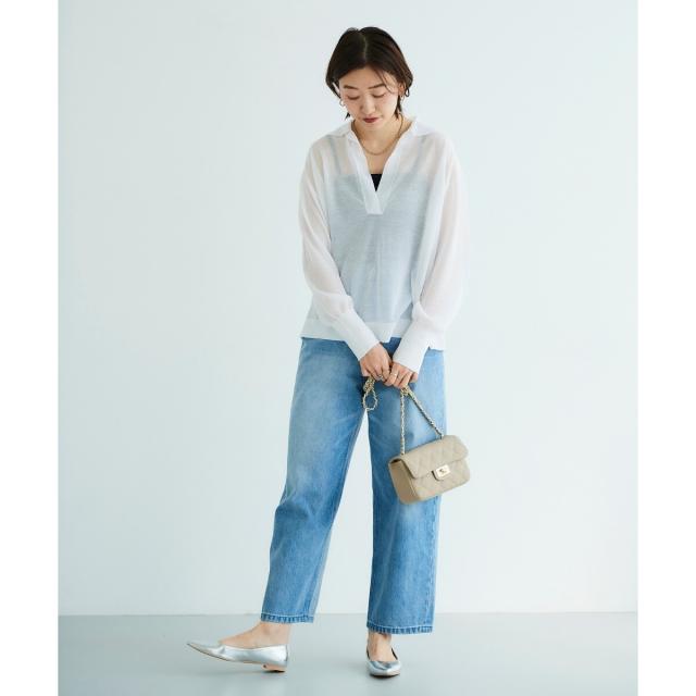 ルクールブラン（le．coeur blanc）/《手洗い可能》シアースキッパー襟付きニット