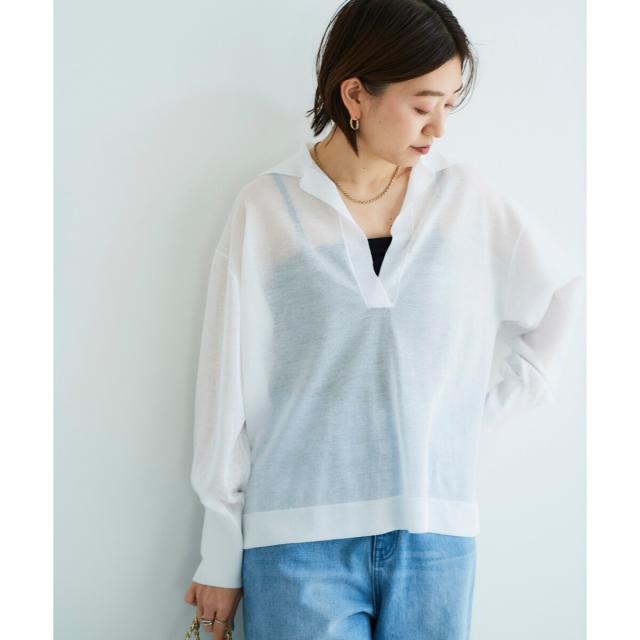 ルクールブラン（le．coeur blanc）/《手洗い可能》シアースキッパー襟付きニット