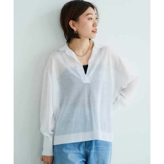 ルクールブラン（le．coeur blanc）/《手洗い可能》シアースキッパー襟付きニット