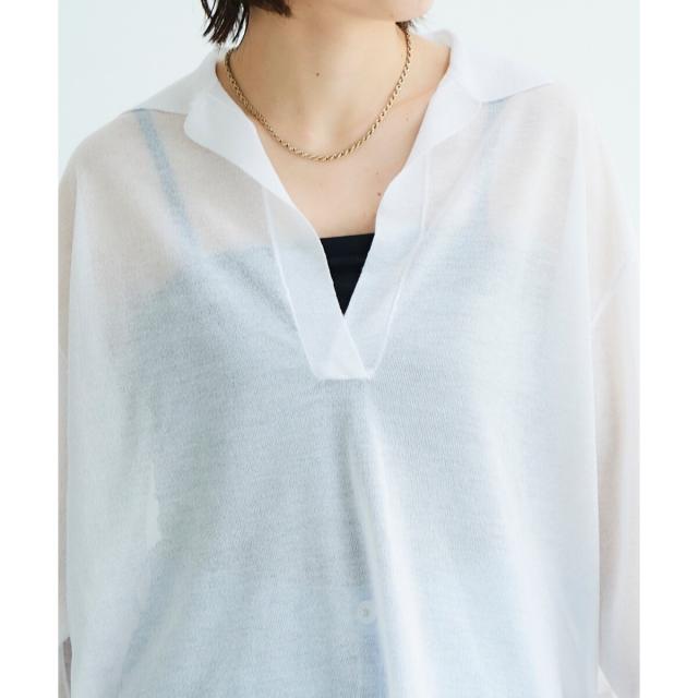 ルクールブラン（le．coeur blanc）/《手洗い可能》シアースキッパー襟付きニット