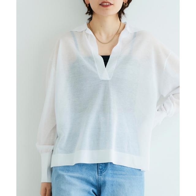 ルクールブラン（le．coeur blanc）/《手洗い可能》シアースキッパー襟付きニット