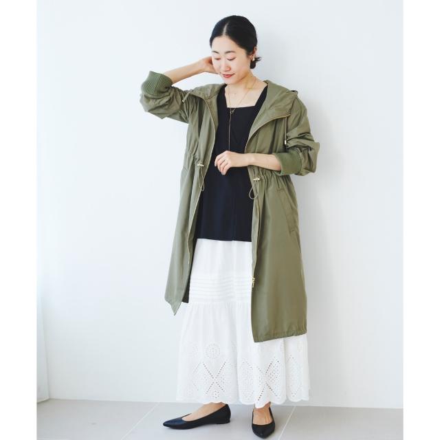 ルクールブラン（le．coeur blanc）/ライトタフタフードロングブルゾン